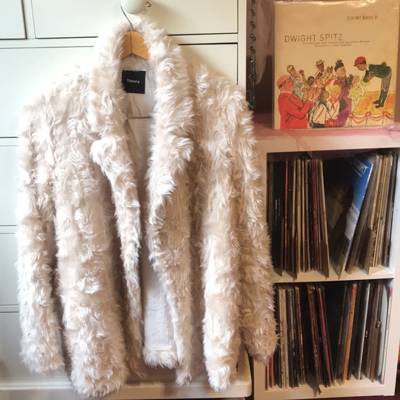 Theory Clairene Faux Fur Jacket Coat Cream Medium Designer Statement Hot NYE M - Picture 1 of 17